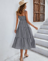 Boho Plaid Backless Casual Ruffles Party Beach Sundress
